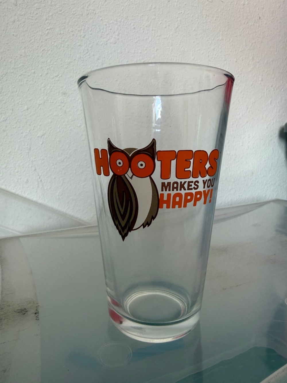 Hooters Clear Glass with Orange and Brown Owl Logo